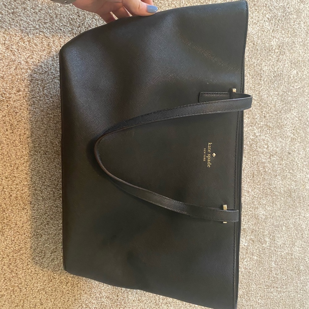 Kate Spade black leather tote with gold hardware